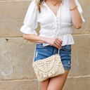  Sofia Foldover Straw Crossbody Bag
