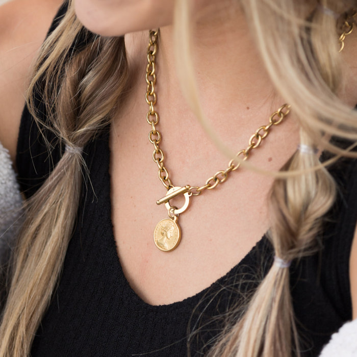 18K Stainless Steel Coin Accent Necklace