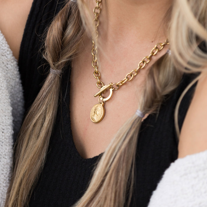 18K Stainless Steel Coin Accent Necklace