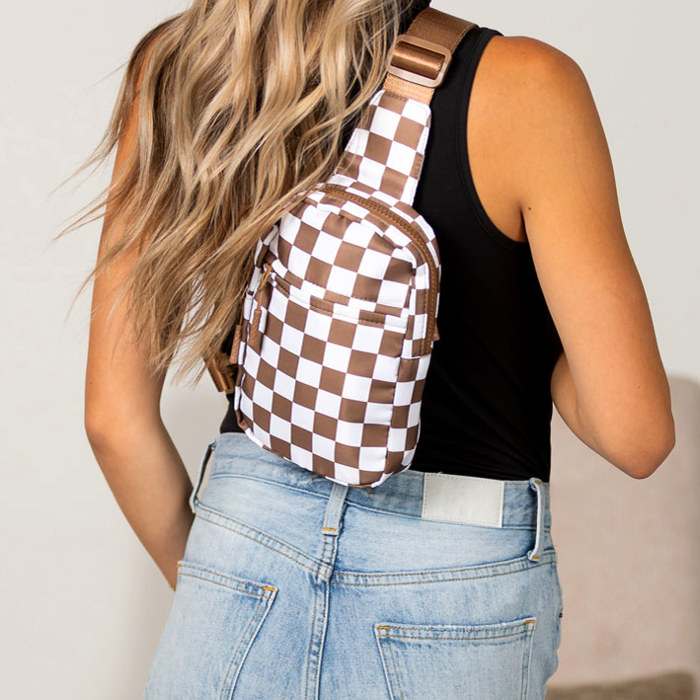 Kenzie Nylon Checkered Crossbody Sling Bag