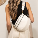  Sabrina Double Zip Leather Crescent Crossbody Sling