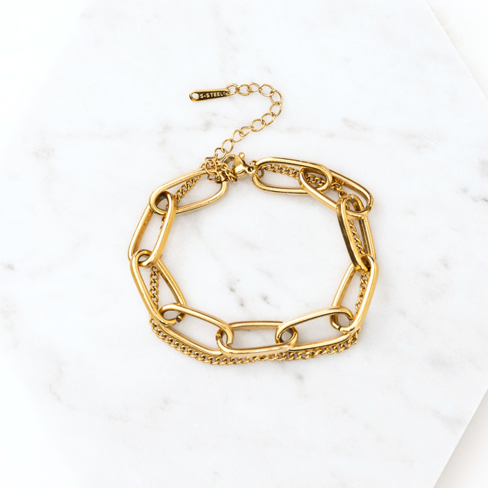 18K STAINLESS STEEL LAYERED PAPERCLIP BRACELET