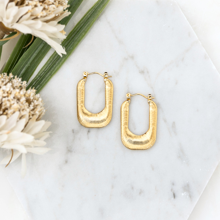 18K STAINLESS STEEL MINI RECTANGLE HOOP EARRINGS