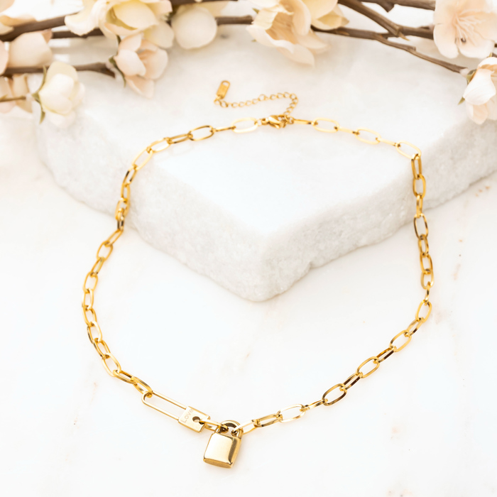 18K STAINLESS STEEL LOCK & CLIP CHAIN NECKLACE