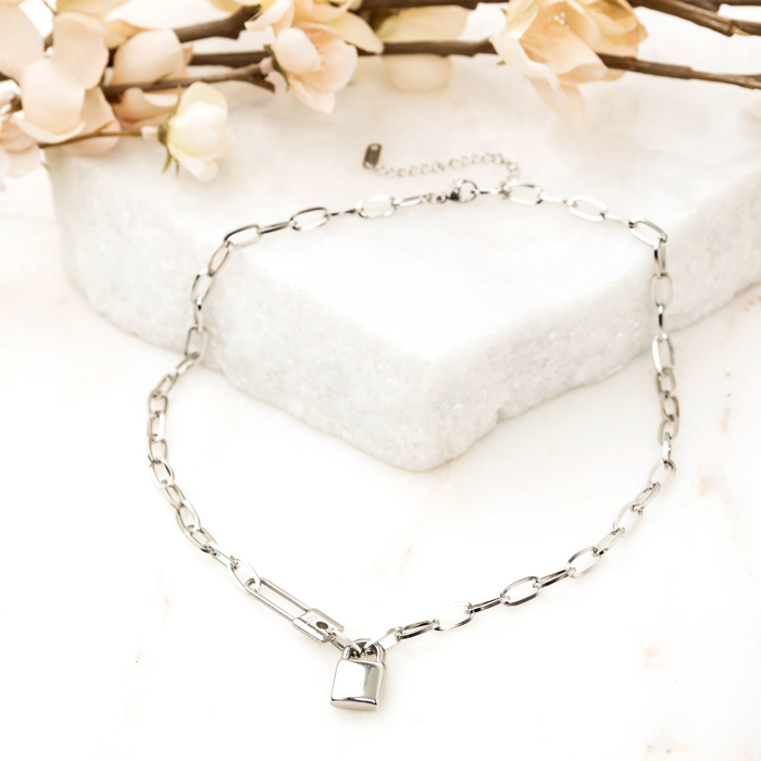 18K STAINLESS STEEL LOCK & CLIP CHAIN NECKLACE