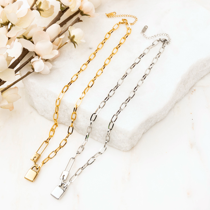 18K STAINLESS STEEL LOCK & CLIP CHAIN NECKLACE