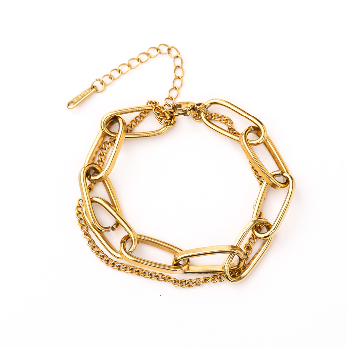 18K STAINLESS STEEL LAYERED PAPERCLIP BRACELET