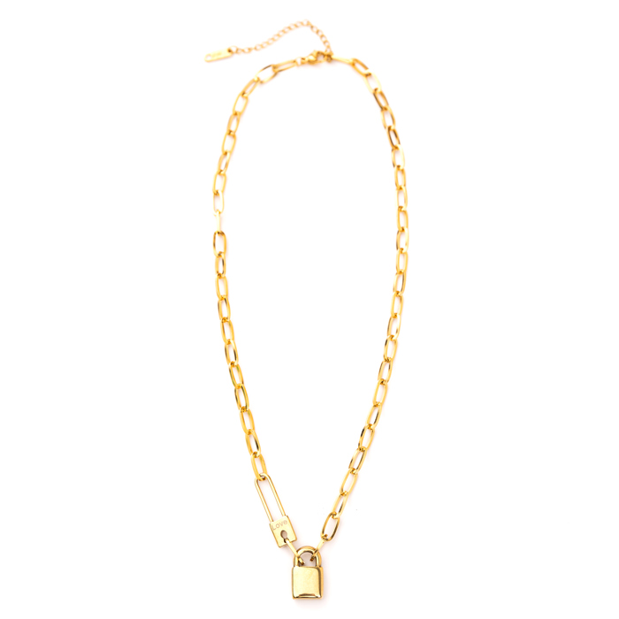 18K STAINLESS STEEL LOCK & CLIP CHAIN NECKLACE