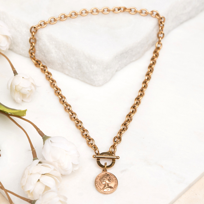 18K Stainless Steel Coin Accent Necklace