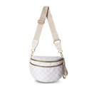Almond Check Frankie Oversize Double Zip Print Crescent Crossbody Sling