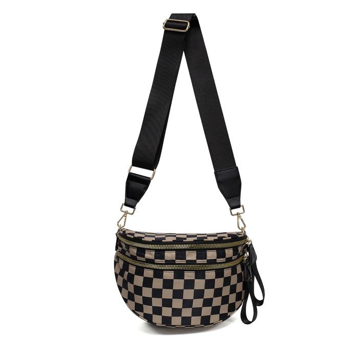 Frankie Oversize Double Zip Print Crescent Crossbody Sling