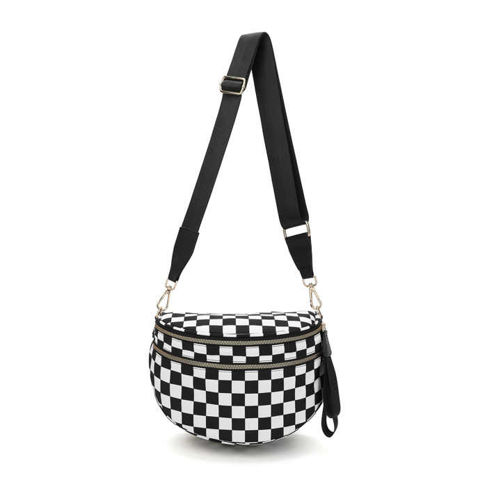 Frankie Oversize Double Zip Print Crescent Crossbody Sling