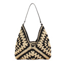 Black Multi Dahlia Woven Straw Shoulder Bag