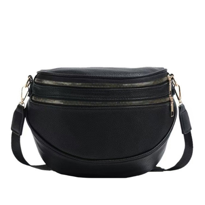 Sabrina Double Zip Leather Crescent Crossbody Sling