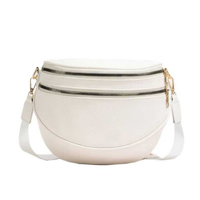 Sabrina Double Zip Leather Crescent Crossbody Sling