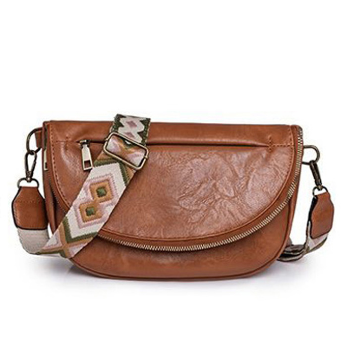 Sabrina Double Zip Leather Crescent Crossbody Sling