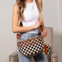  Kaylee Mixed Media Double Zip Crossbody Sling Bag