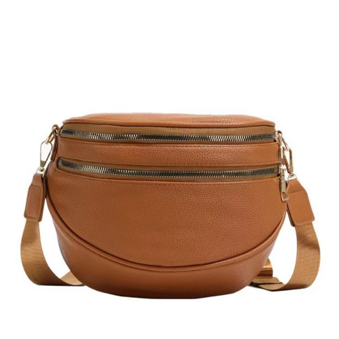 Sabrina Double Zip Leather Crescent Crossbody Sling