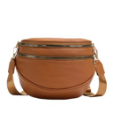 Cognac Sabrina Double Zip Leather Crescent Crossbody Sling