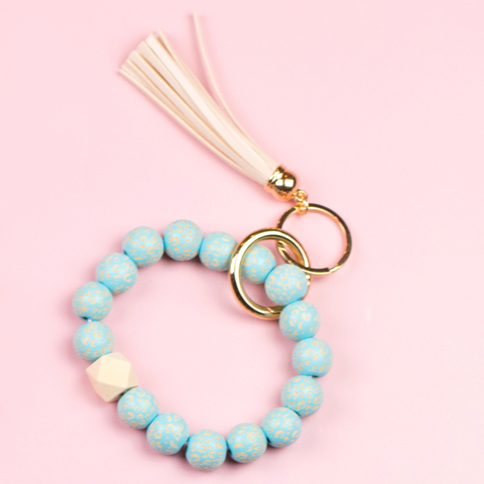 Leopard Beaded Key Ring Bracelet