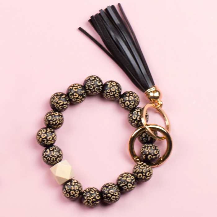 Leopard Beaded Key Ring Bracelet