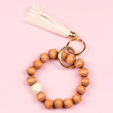 Tan/cream Leopard Beaded Key Ring Bracelet