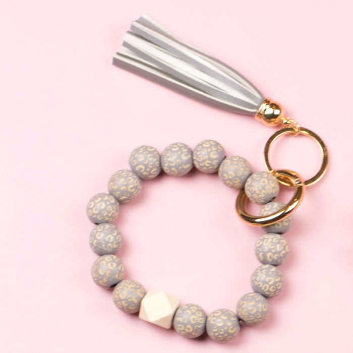 Leopard Beaded Key Ring Bracelet