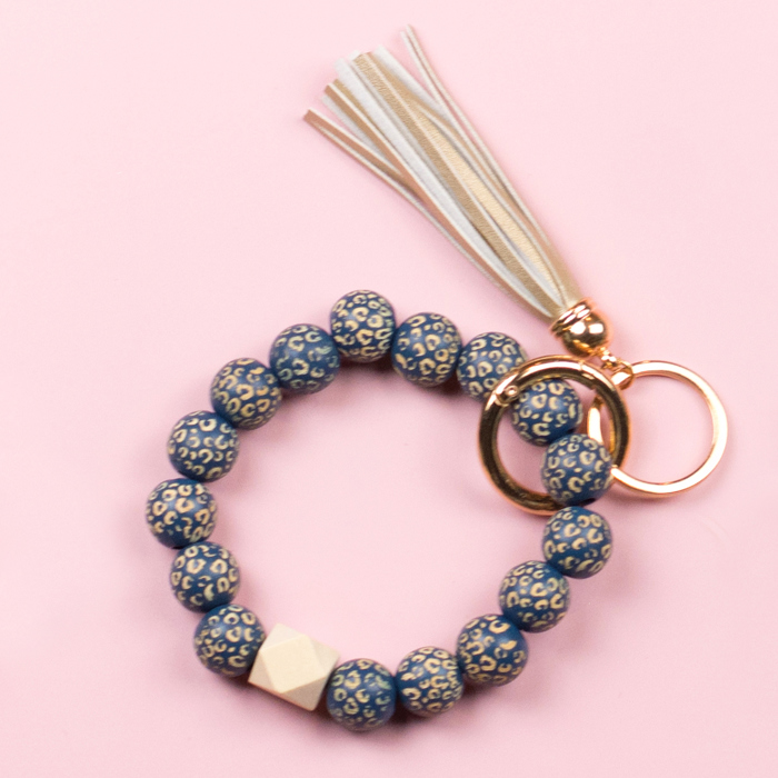 Leopard Beaded Key Ring Bracelet
