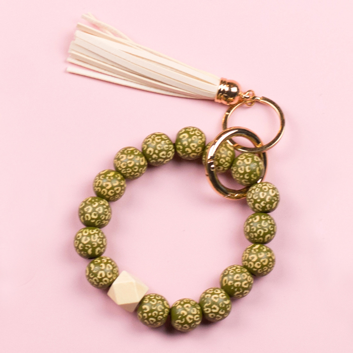 Leopard Beaded Key Ring Bracelet