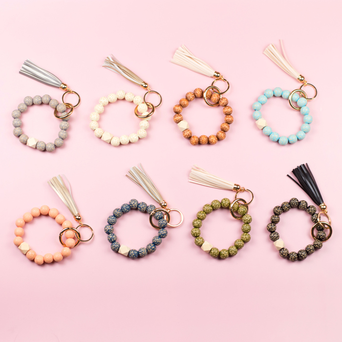Leopard Beaded Key Ring Bracelet