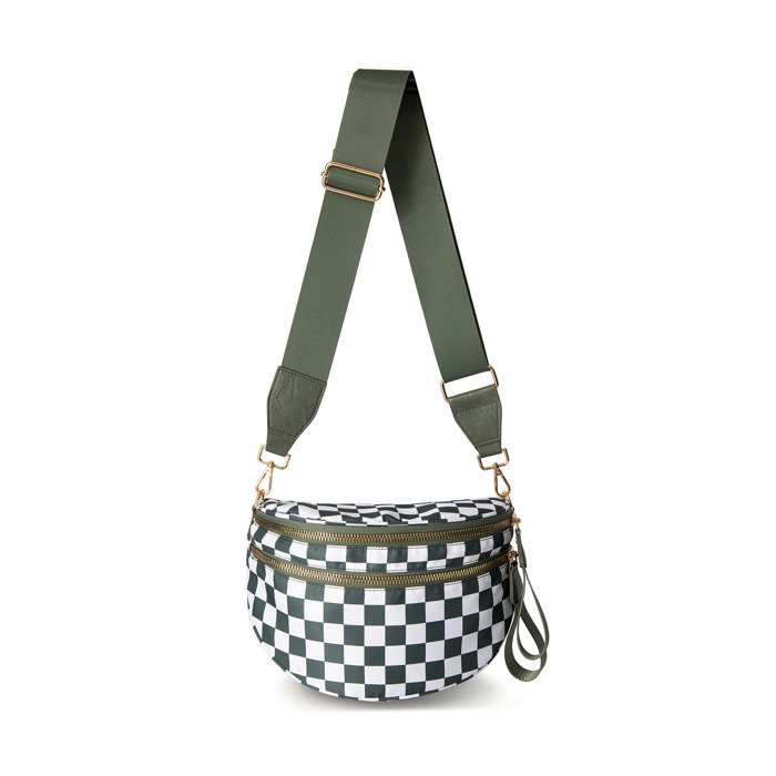 Frankie Oversize Double Zip Print Crescent Crossbody Sling
