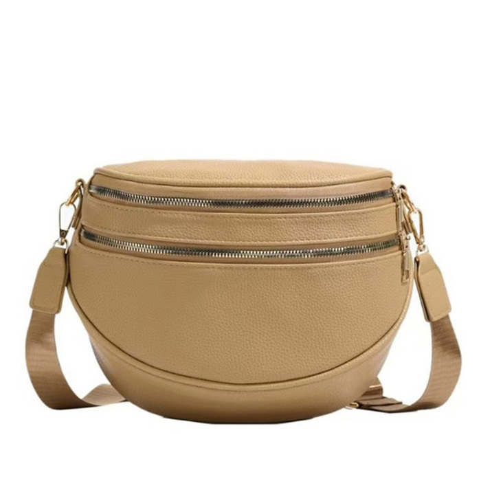 Sabrina Double Zip Leather Crescent Crossbody Sling