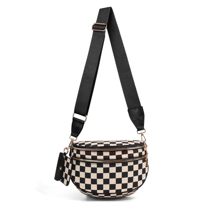 Kaylee Mixed Media Double Zip Crossbody Sling Bag