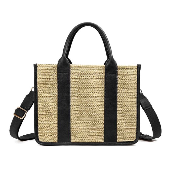 Mericela Mixed Media Straw Tote
