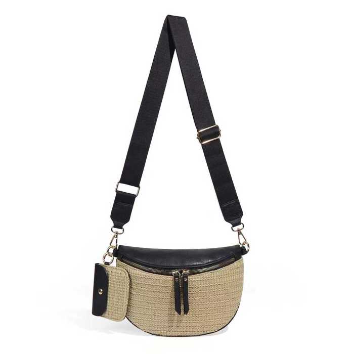 Valentina Mixed Media Straw Sling Crossbody Bag