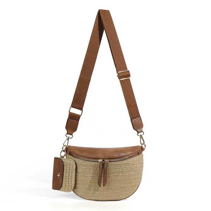 Valentina Mixed Media Straw Sling Crossbody Bag