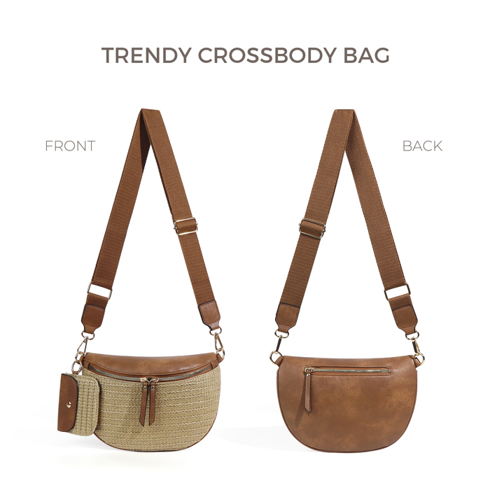 Valentina Mixed Media Straw Sling Crossbody Bag