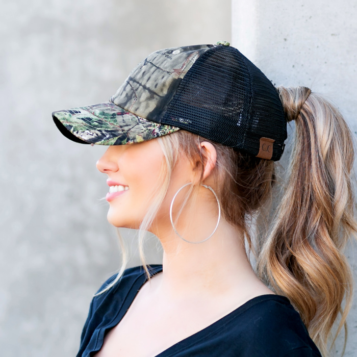 C.C� Mossy Oak Criss-Cross Pony Cap Hat