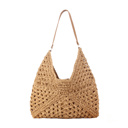 Khaki Dahlia Woven Straw Shoulder Bag
