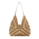 Khaki Multi Dahlia Woven Straw Shoulder Bag