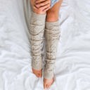 Beige Long Cable-Knit Leg Warmers