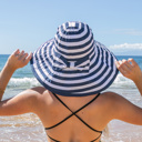  Stripe Bow Accent Sunhat