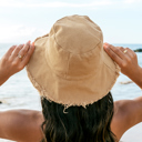 Khaki Frayed Edge Canvas Bucket Hat