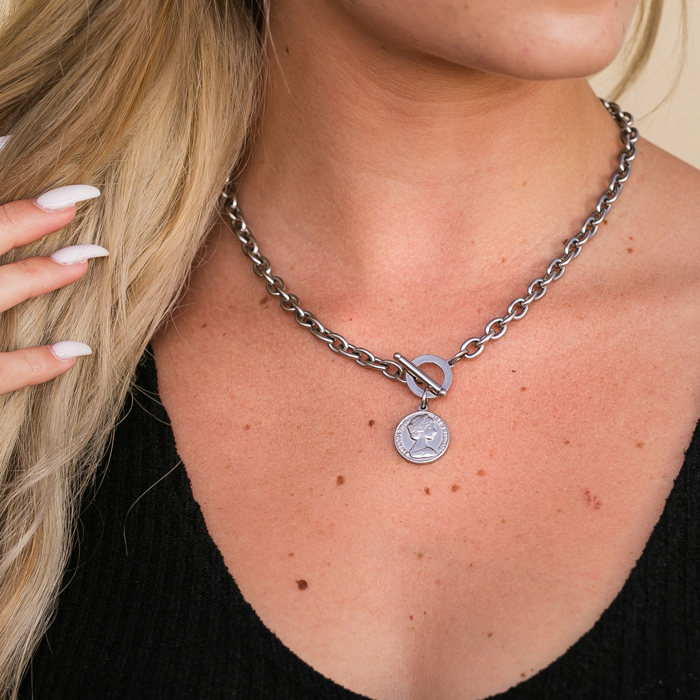 18K Stainless Steel Coin Accent Necklace