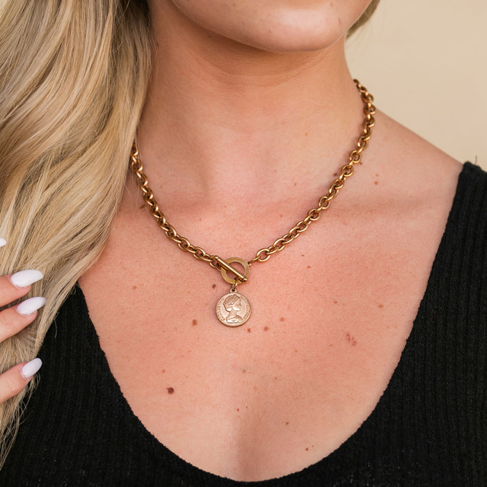 18K Stainless Steel Coin Accent Necklace