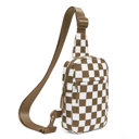 Mocha Kenzie Nylon Checkered Crossbody Sling Bag