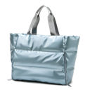 Ice Blue Metallic Puffer Tote