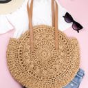 Khaki Straw Circle Tote