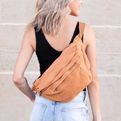 London Oversized Canvas Crescent Crossbody Sling