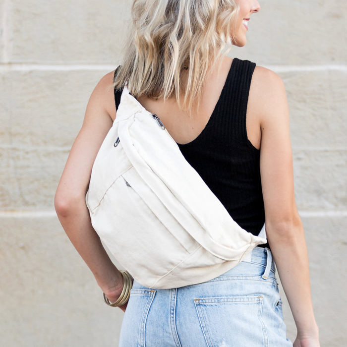 London Oversized Canvas Crescent Crossbody Sling